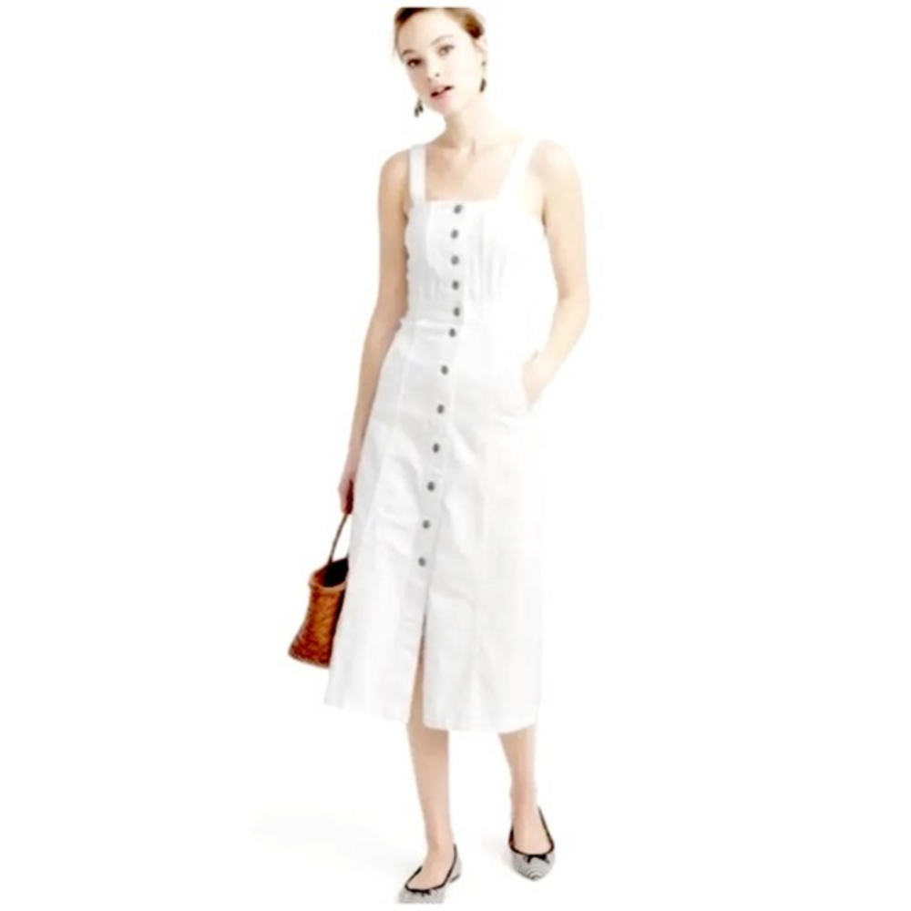 J.Crew Denim White Midi Dress With Pockets Size‎ XS